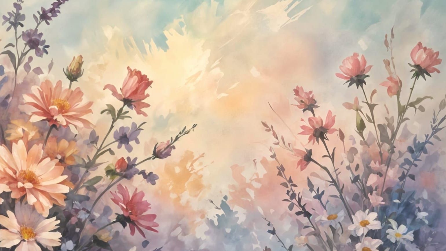 Pastel Flowers in Gouache Watercolor Style