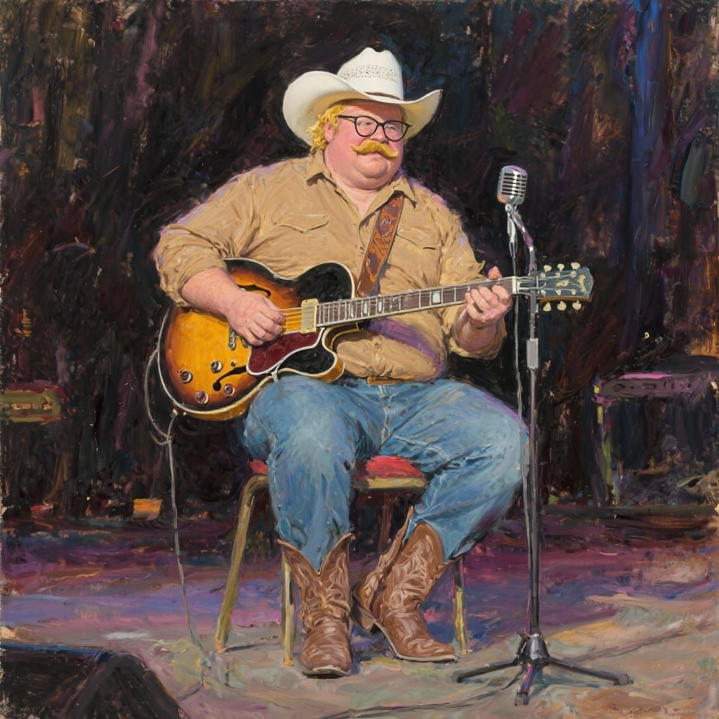 Man Playing Guitar Impressionistic Oil Painting