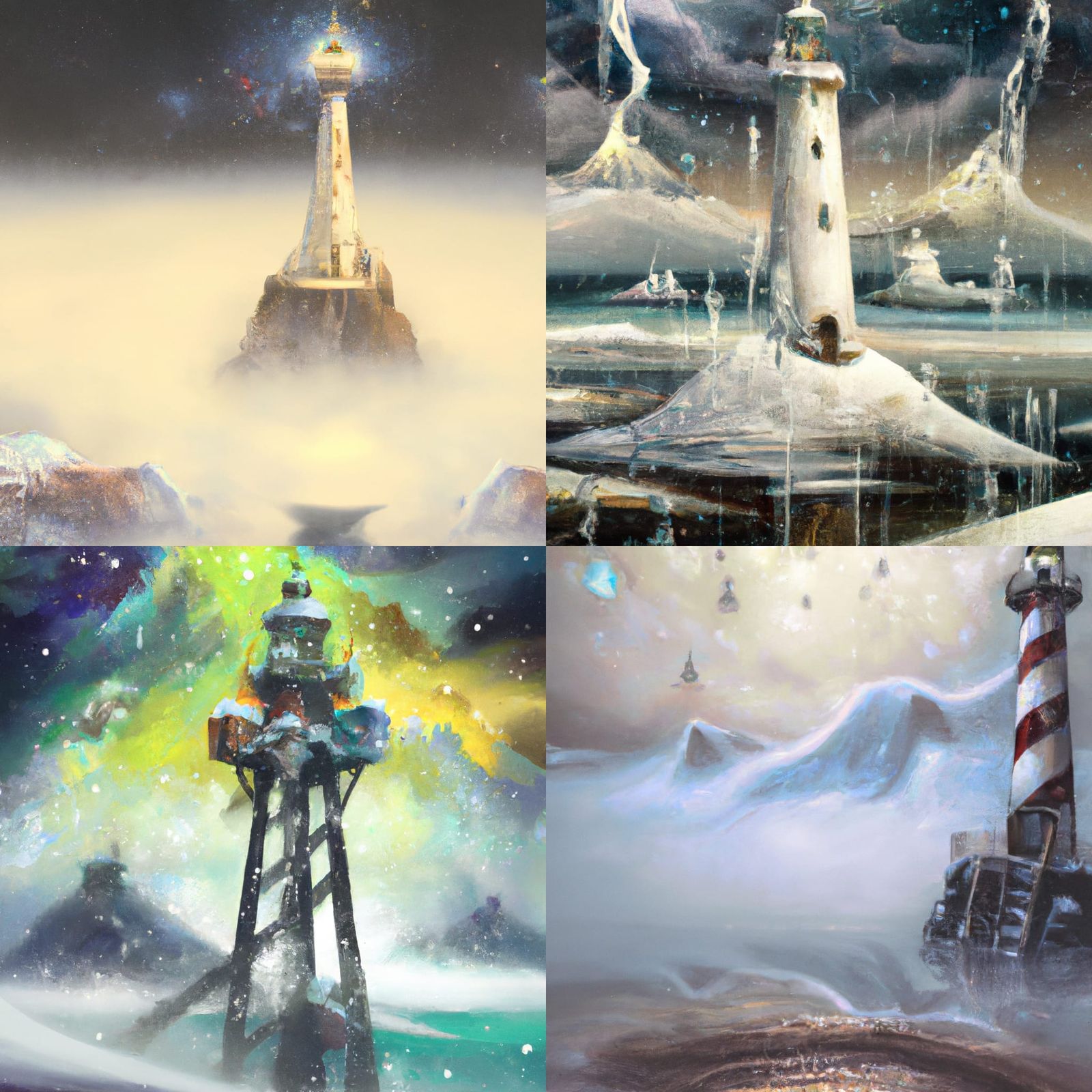 Surreal Lighthouses Engulfed by Snow, Detailed Matte Paintin...