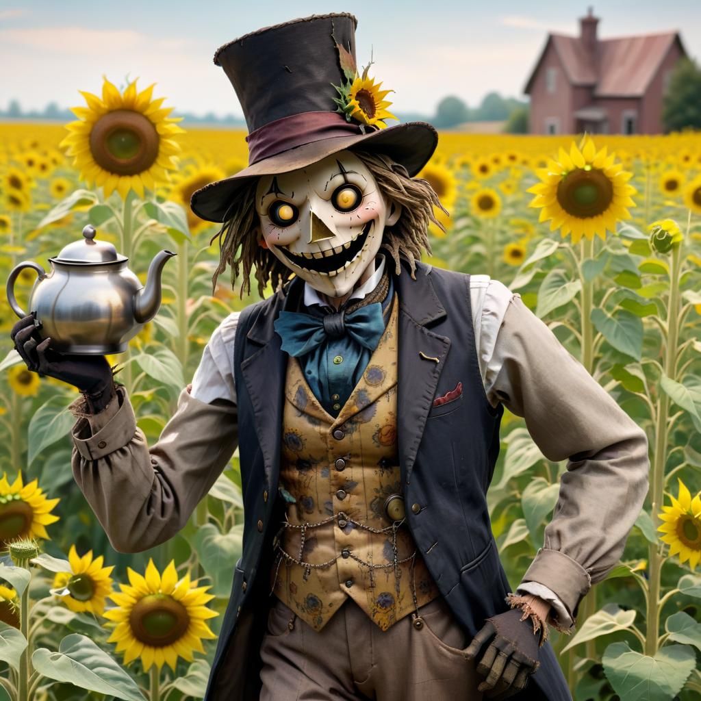 Whimsical Scarecrow with Top Hat and Pocket Watch