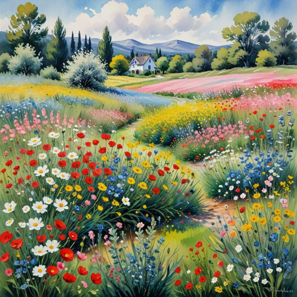 Whimsical Impressionist Garden Scene in Watercolor