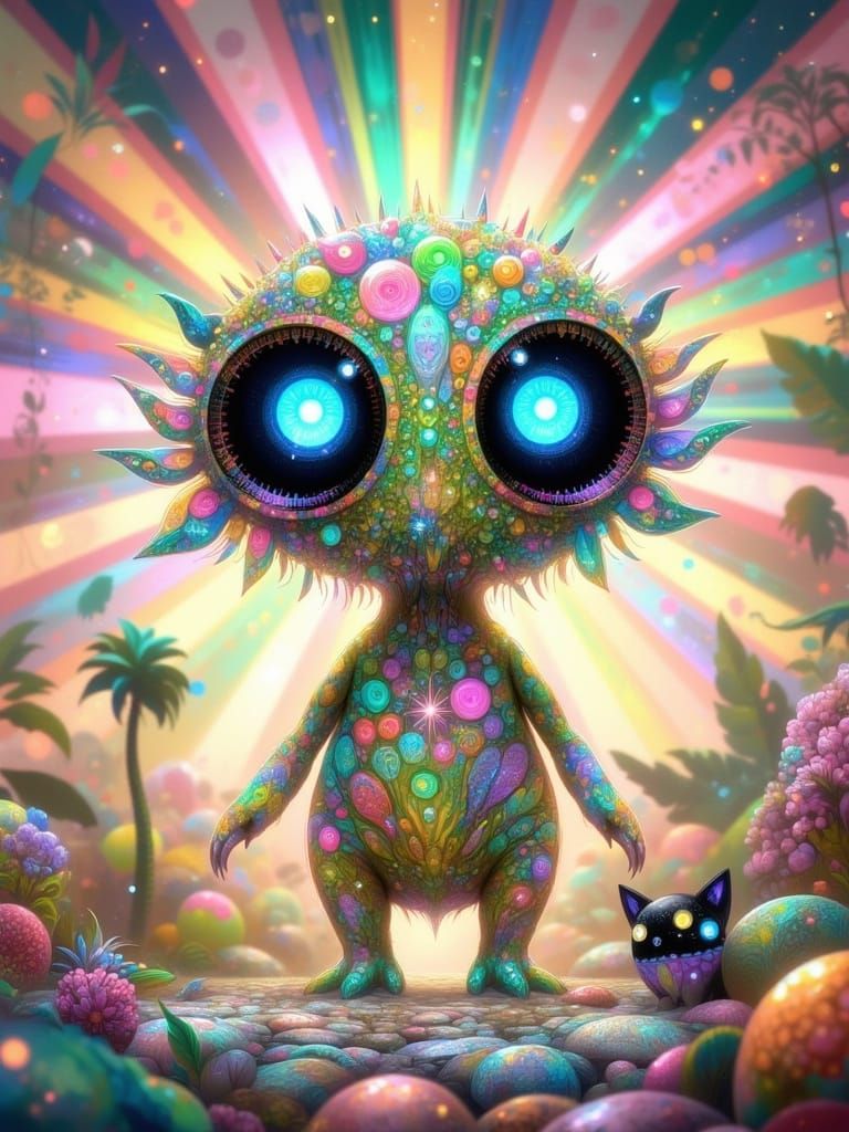 Whimsical Future Creature in Bright, Radial Gradient Backgro...