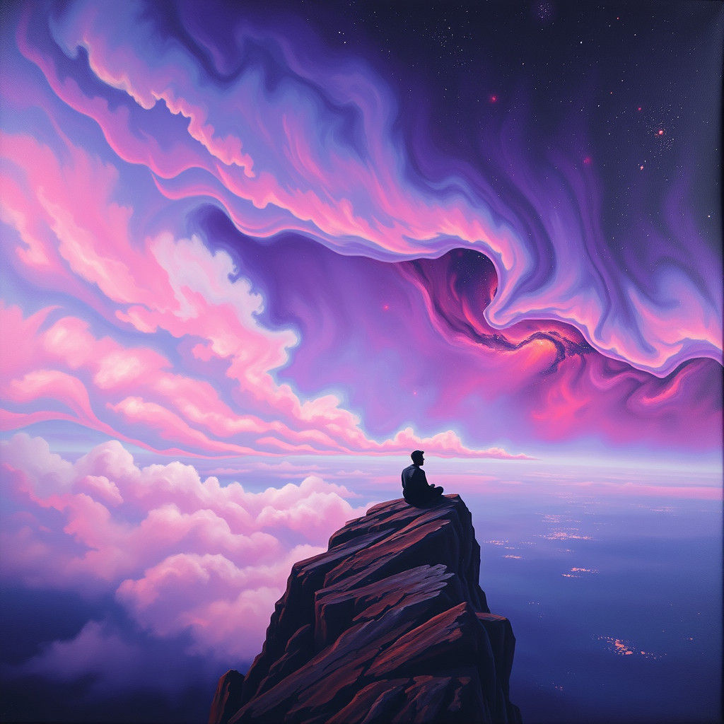 Contemplative Figure Gazing at Infinite Cosmos