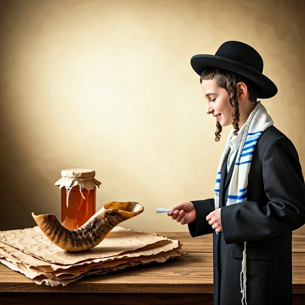 Boy with Shofar and Honey in Old Master Style