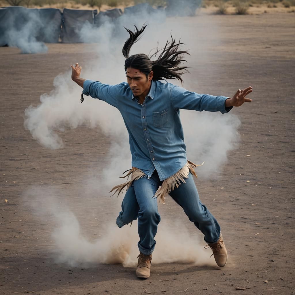 Native American Dancer in Dusty Wind