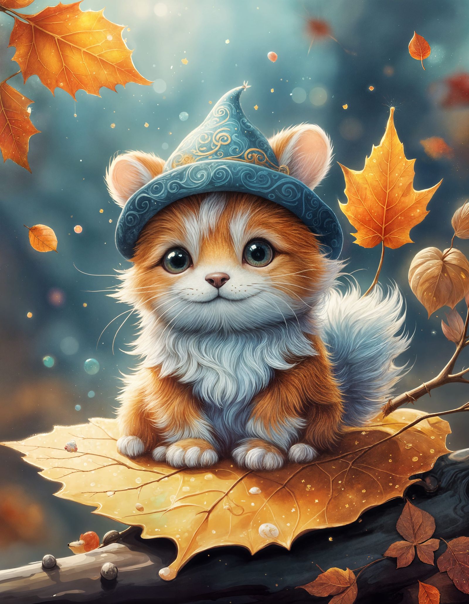 Cute Disney Character on Autumn Leaf Micro-Painting