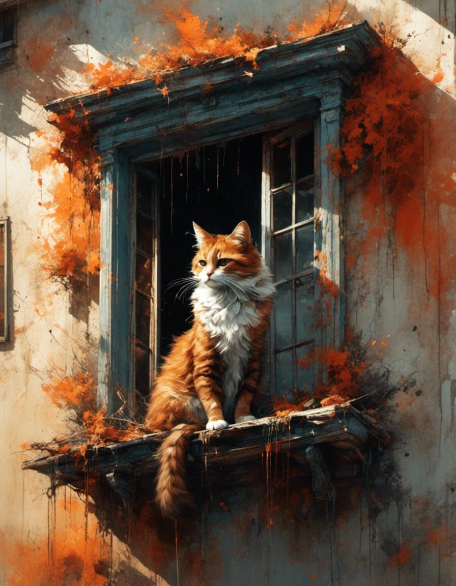 cat sitting on a window 
frame