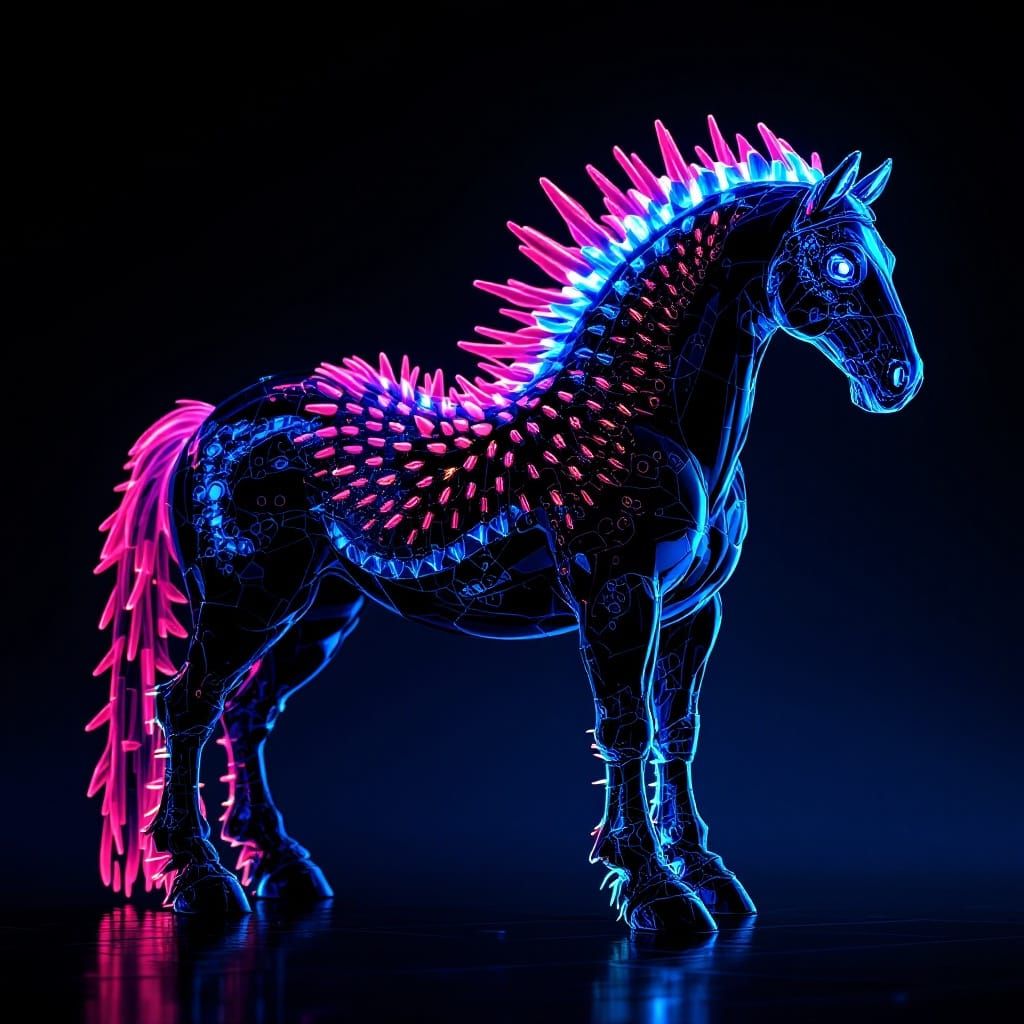 Psychedelic Pangolin-Horse Hybrid in Neon Colors