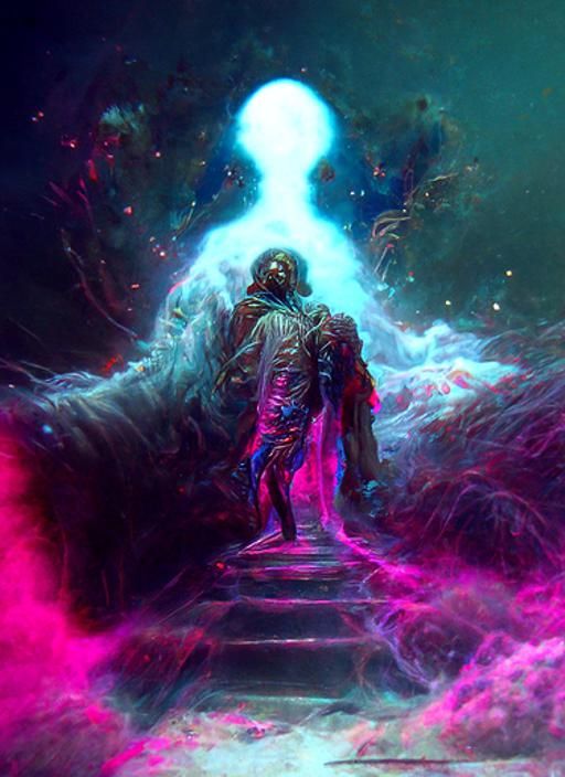 Astral Figure Enters the Unknown: Synthwave Neon Illustratio...