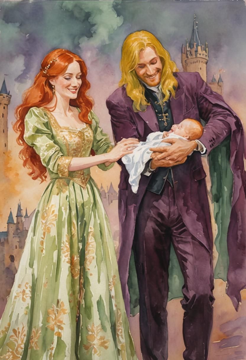 Impressionist Family Portrait with Castle Backdrop