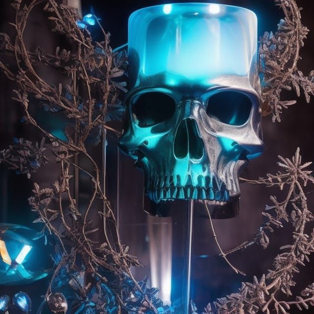 Cyberpunk Diamond Skull with Japanese Ornaments