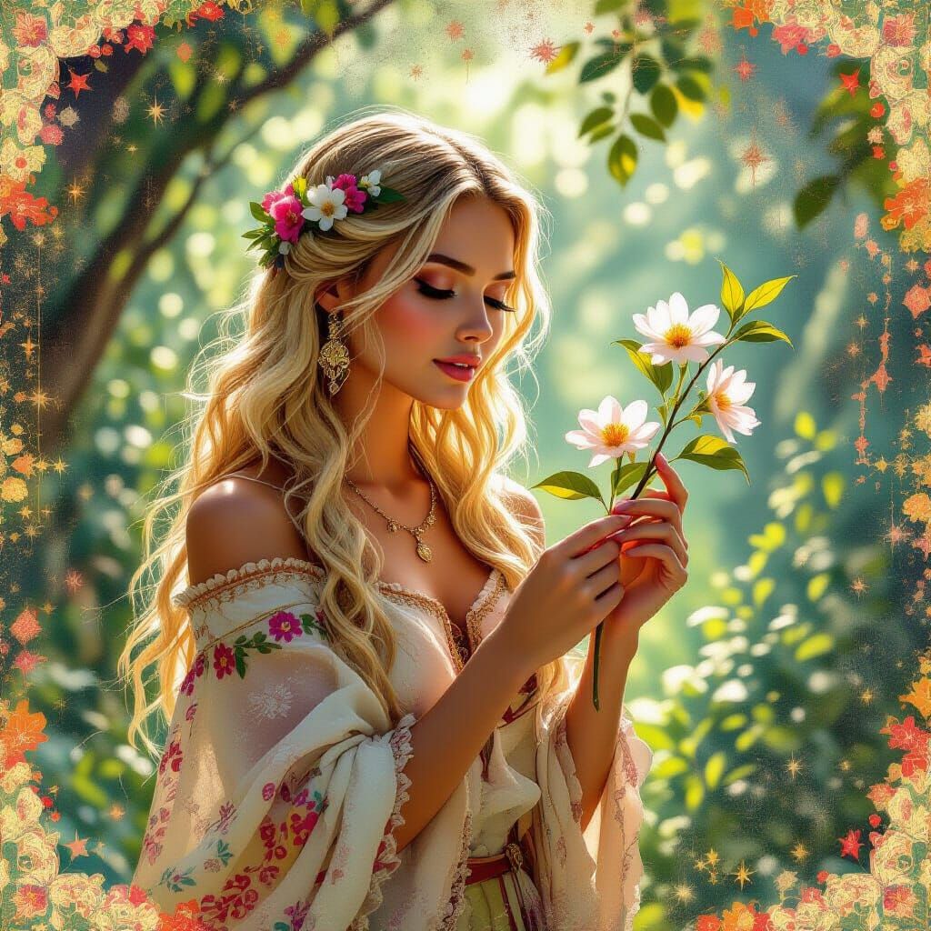 Athena in Sunlit Grove: Psychedelic Art Style