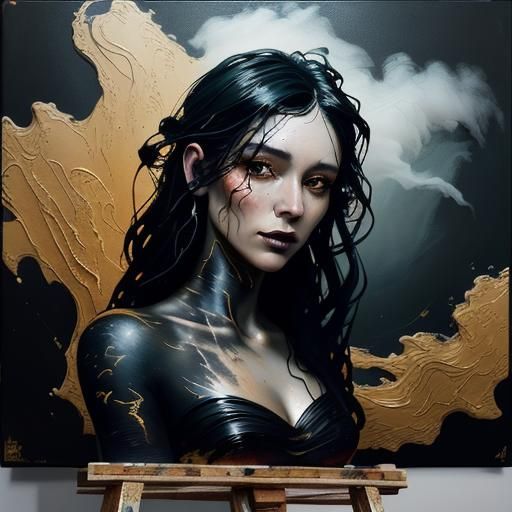 Easel Painting with Smoke Tendrils in Impasto Style