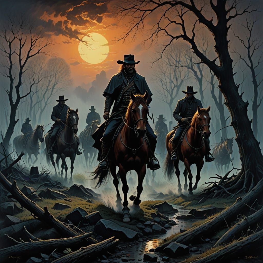 Emerging Figures in Morning Mist: A Chiaroscuro Masterpiece