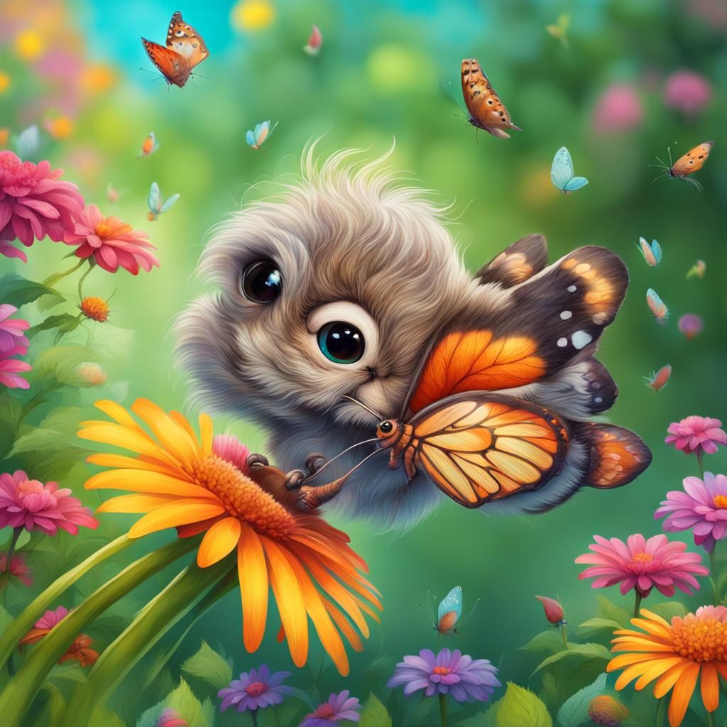 Butterfly Tickling Squirrel's Nose in Colorful Park