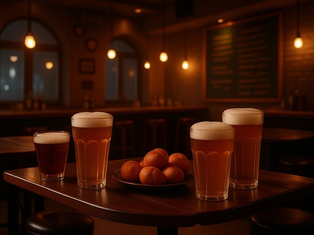 Cozy Modern Bar Interior at Night: Warm Dim Lighting