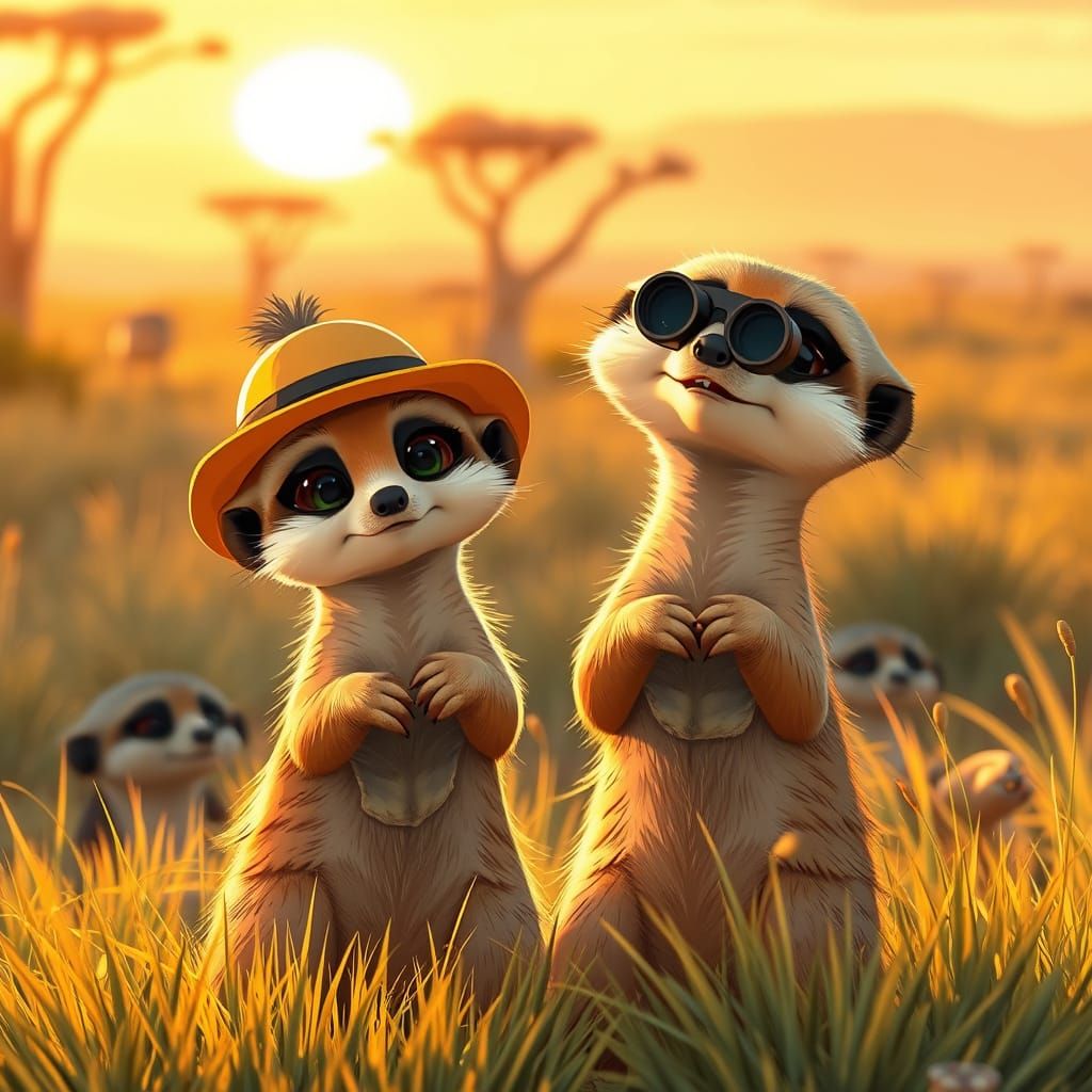 Comical Meerkats Posing in Photorealistic Anime Style