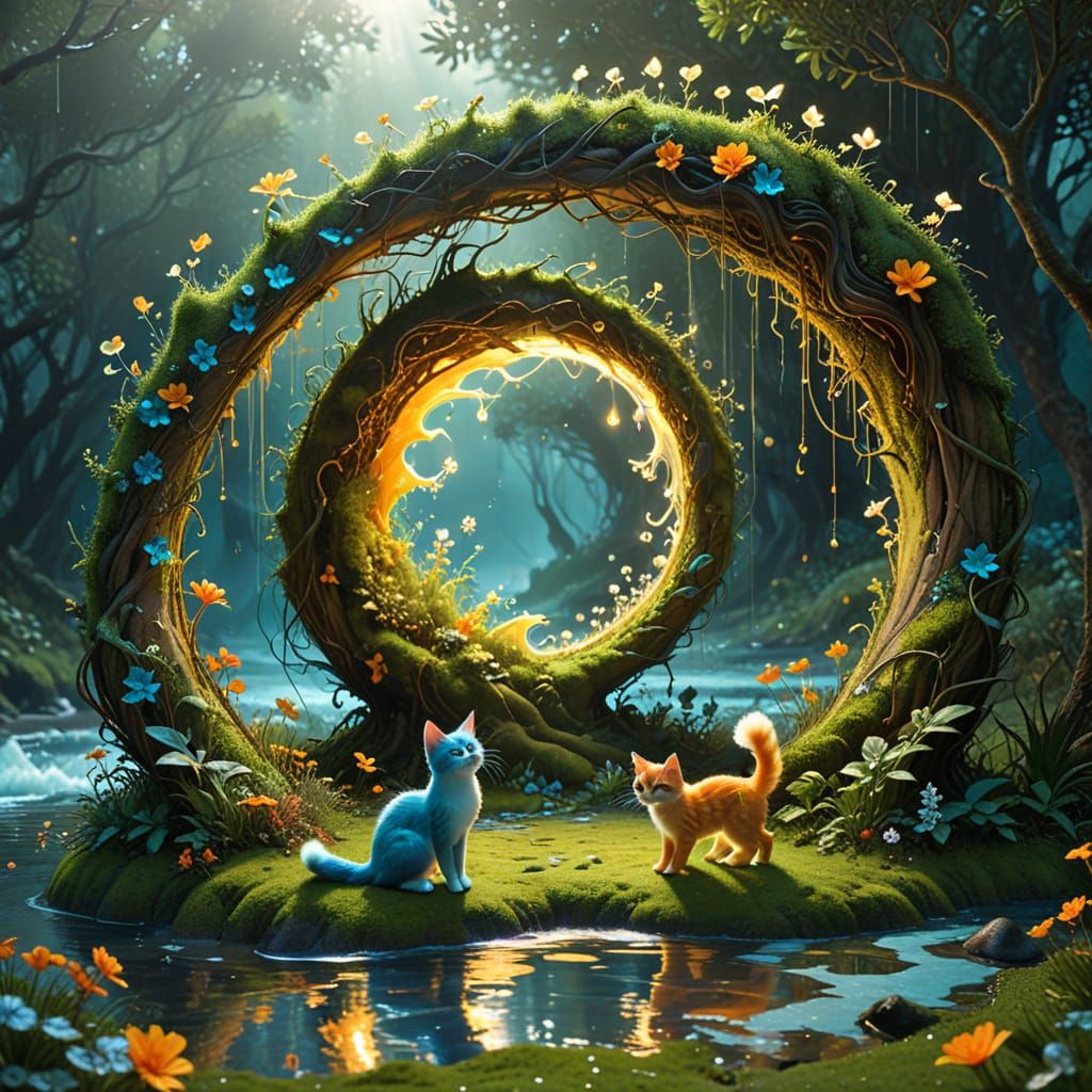 Abstract Yellow and Green Pathways in Surreal Landscape