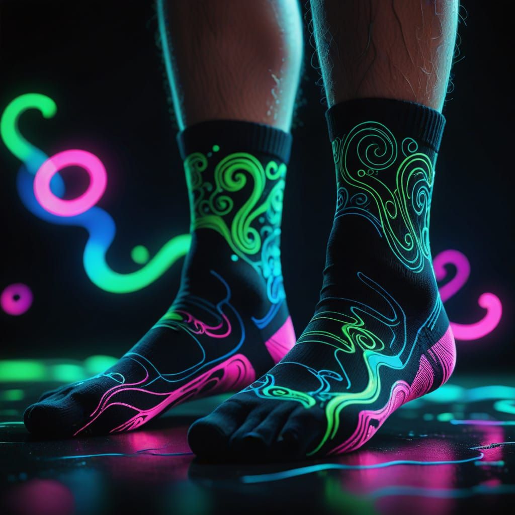 Toe Socks with Neon Swirls in Abstract Expressionism