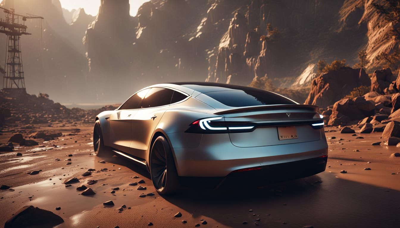 Tesla Car in Dystopian Future, 3D Game Art