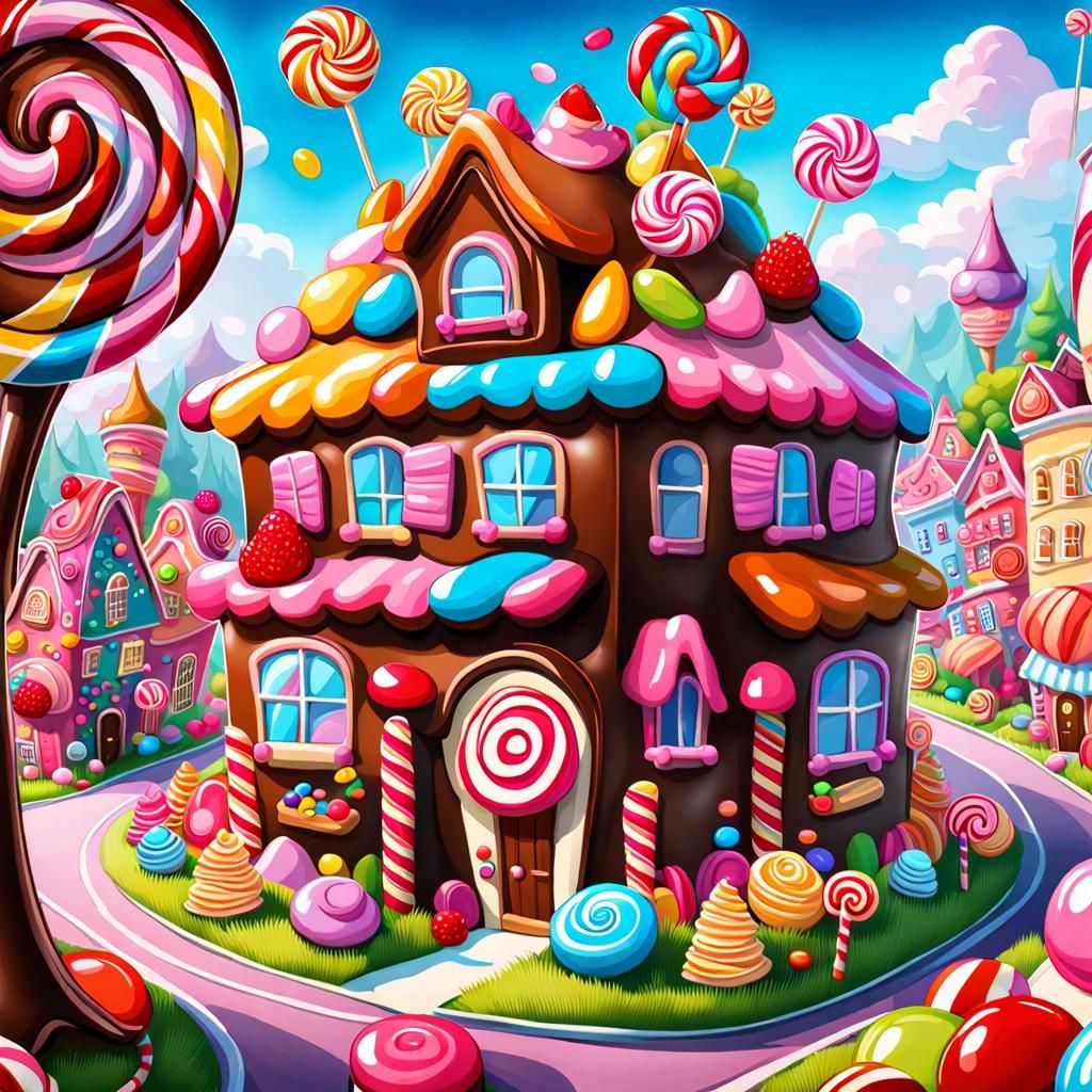 The Candy Wonderland, a city on a chocolate pudding mountain, a holiday full of sweets and chocolate, lots of sweets on ...