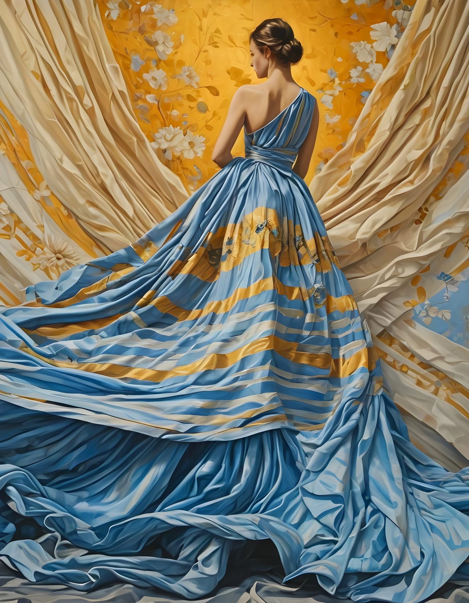 Woman in Dress with Hybrid Art Styles