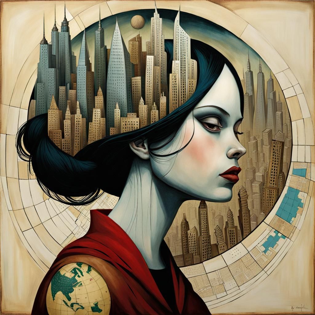 Girl in Art Brut Style Dreamscape