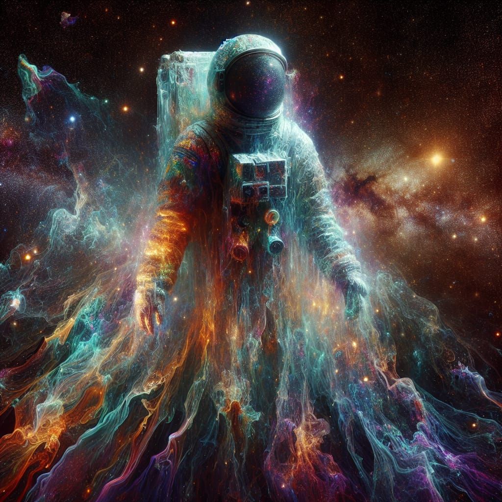 Ethereal Astronaut Drifting in Radiant Holographic Cosmos