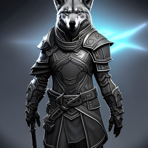 Detailed Anthro Wolf Engineer Lineart in Dark Fantasy