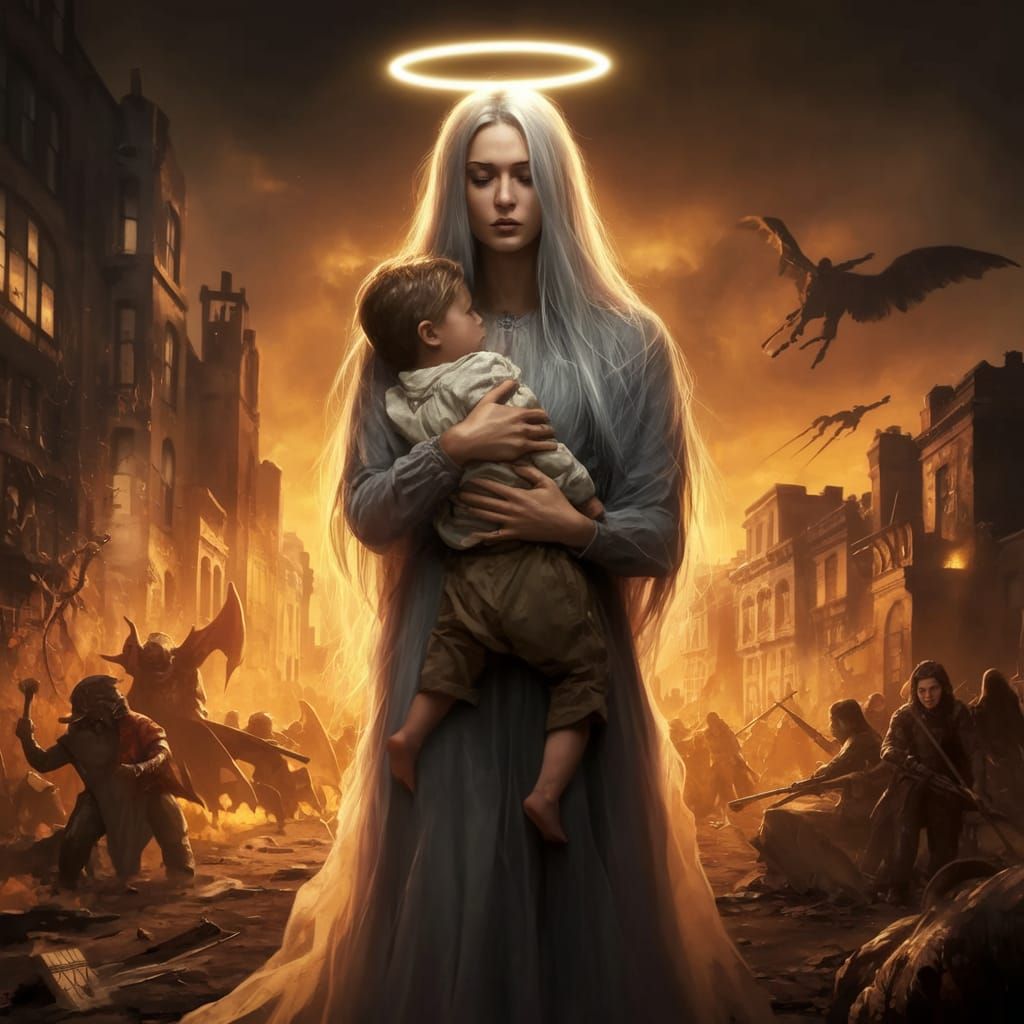 Angel Mother Prays for Her Husband's Safety in a War-Torn Ci...