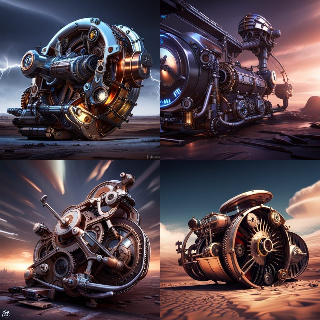 Steampunk Car in Thunderstorm, Solarpunk Concept Art