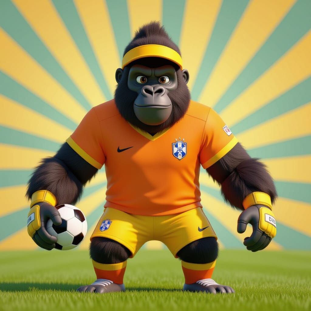 Gorilla Soccer Goalie in Vibrant 3D Digital Art Style