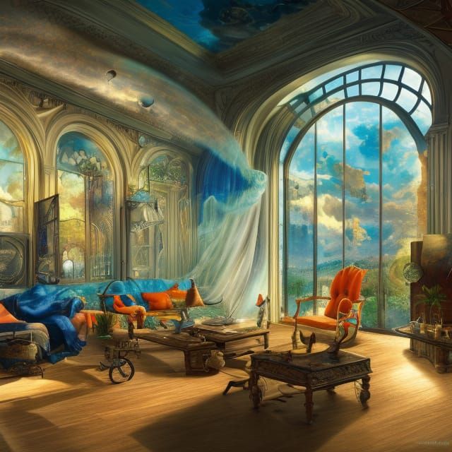 Surreal Hydraulic Living Room in Salvador Dali Style
