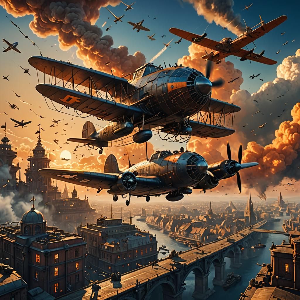 World War 2 Aerial Dogfight with Mystical Airship