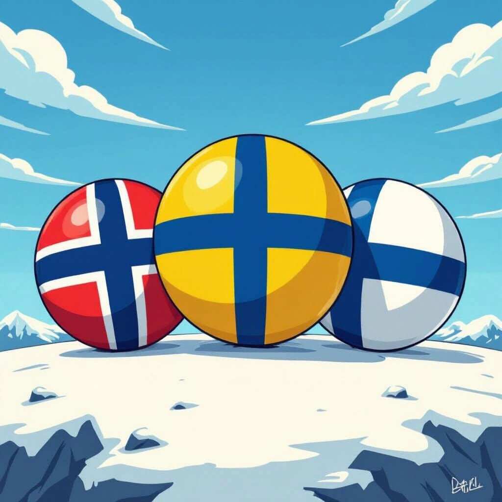 Countryballs of Norway, Sweden, and Finland in Cartoon Style