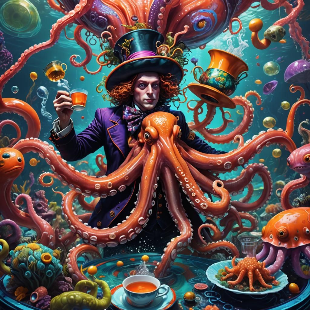 Underwater Madhatter Tea Party in Surreal Fauvist Style