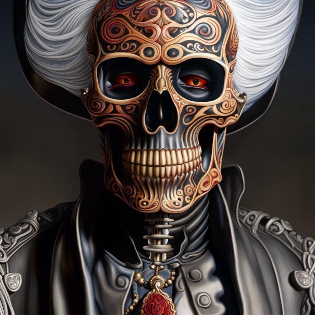 Blackened Skeleton Cowboy with White Hair