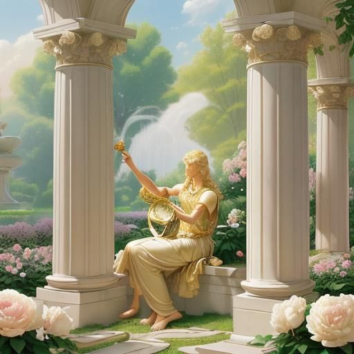 Apollo with Lyre in Ethereal Garden Scene