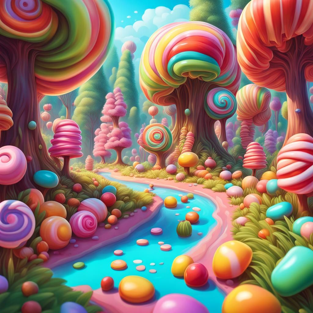 Magical Candy Forest: Hyperrealistic Digital Illustration