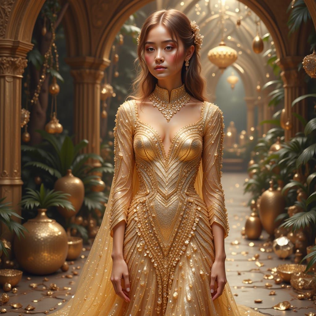 Opalescent Gold Geometric Metallic Dress