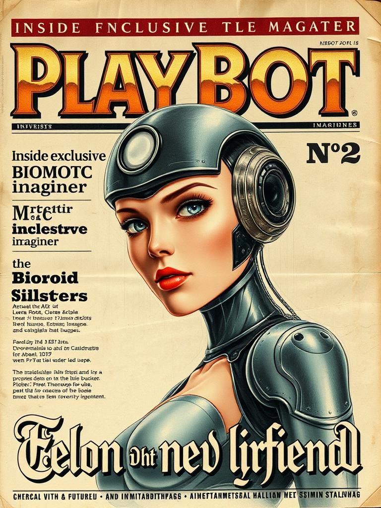 Sci-Fi Tabloid Cover: Robot Pin-Up in Dystopian Style