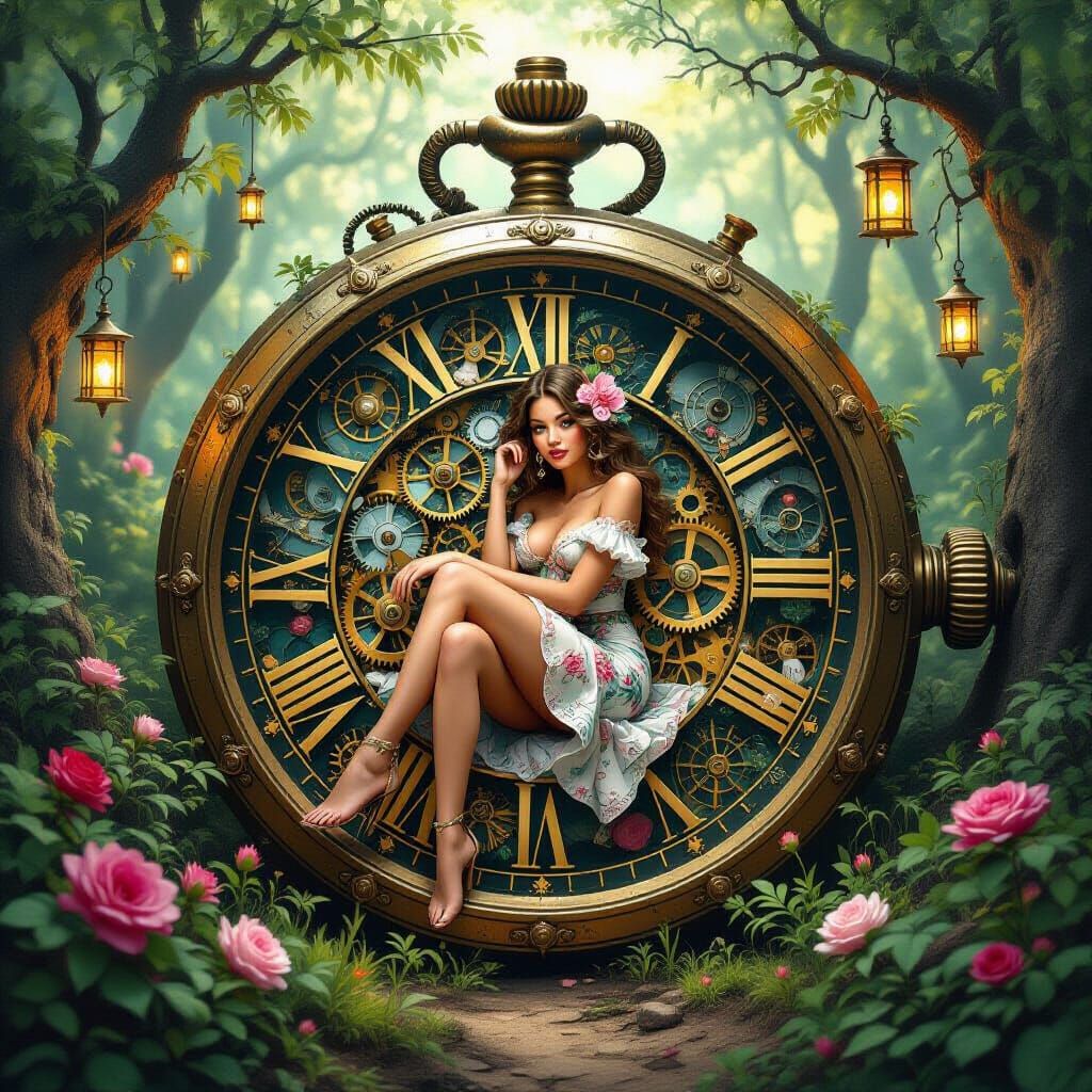 Woman in Fantastical Forest Pocket Watch