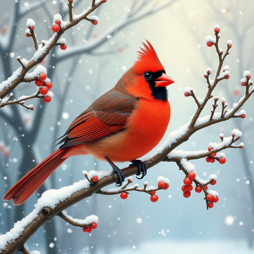 Majestic Red Cardinal in Winter Wonderland