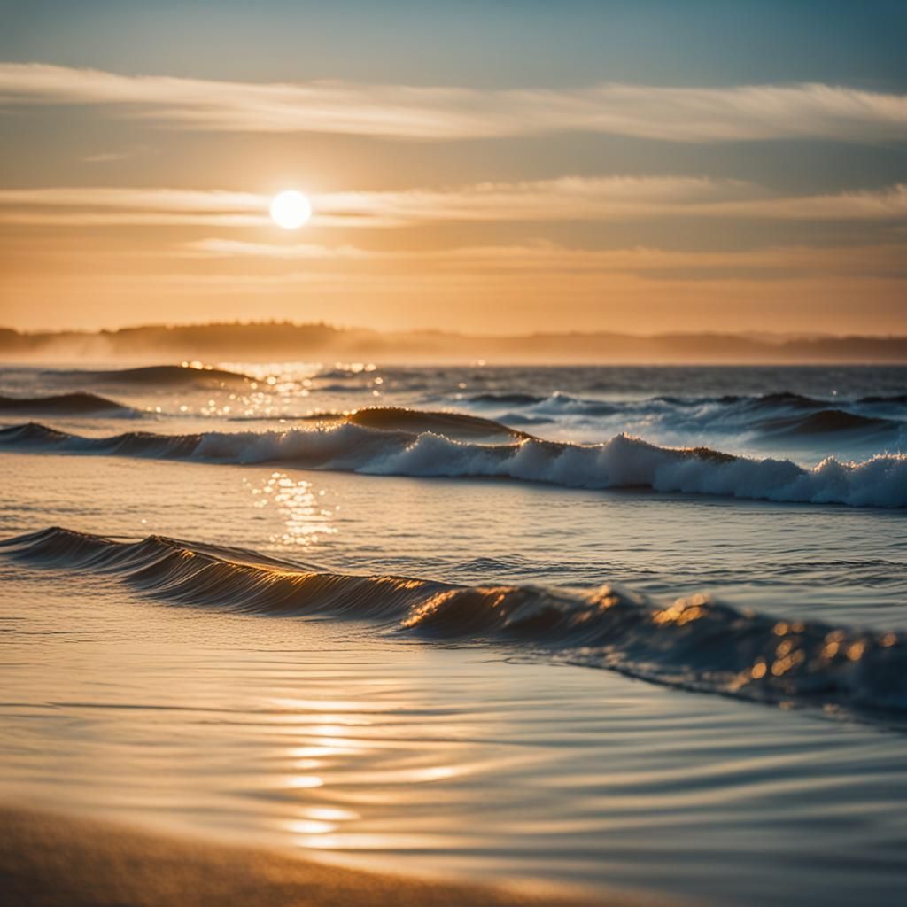 Surreal Evening Ocean Scene Captured in Cinematic Photograph...