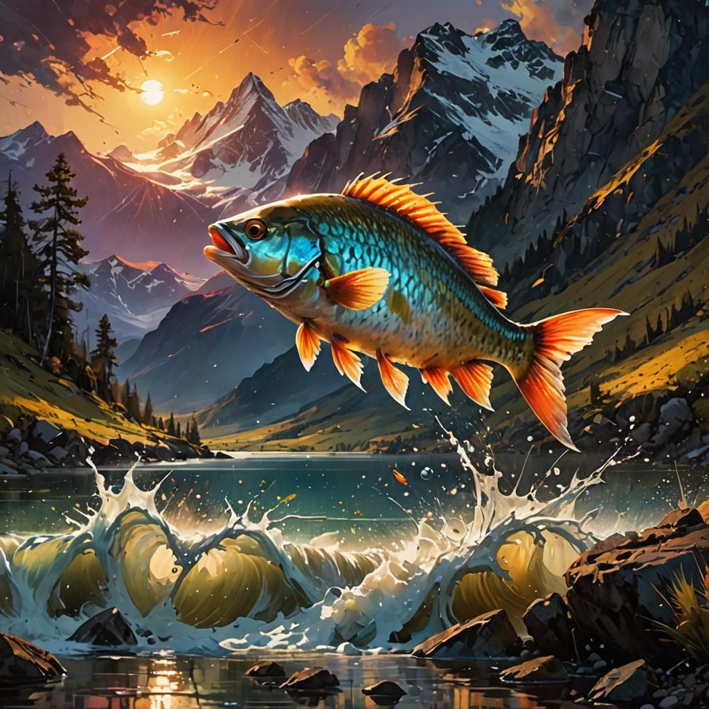Fish Leaps at Sunset: Dramatic Matte Painting