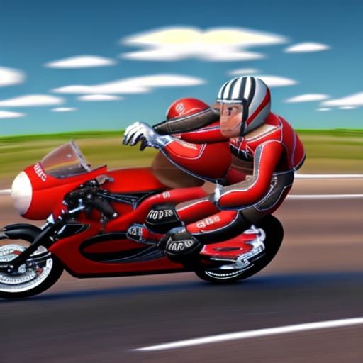 Biker on Red Motorcycle Speeds Down the Road