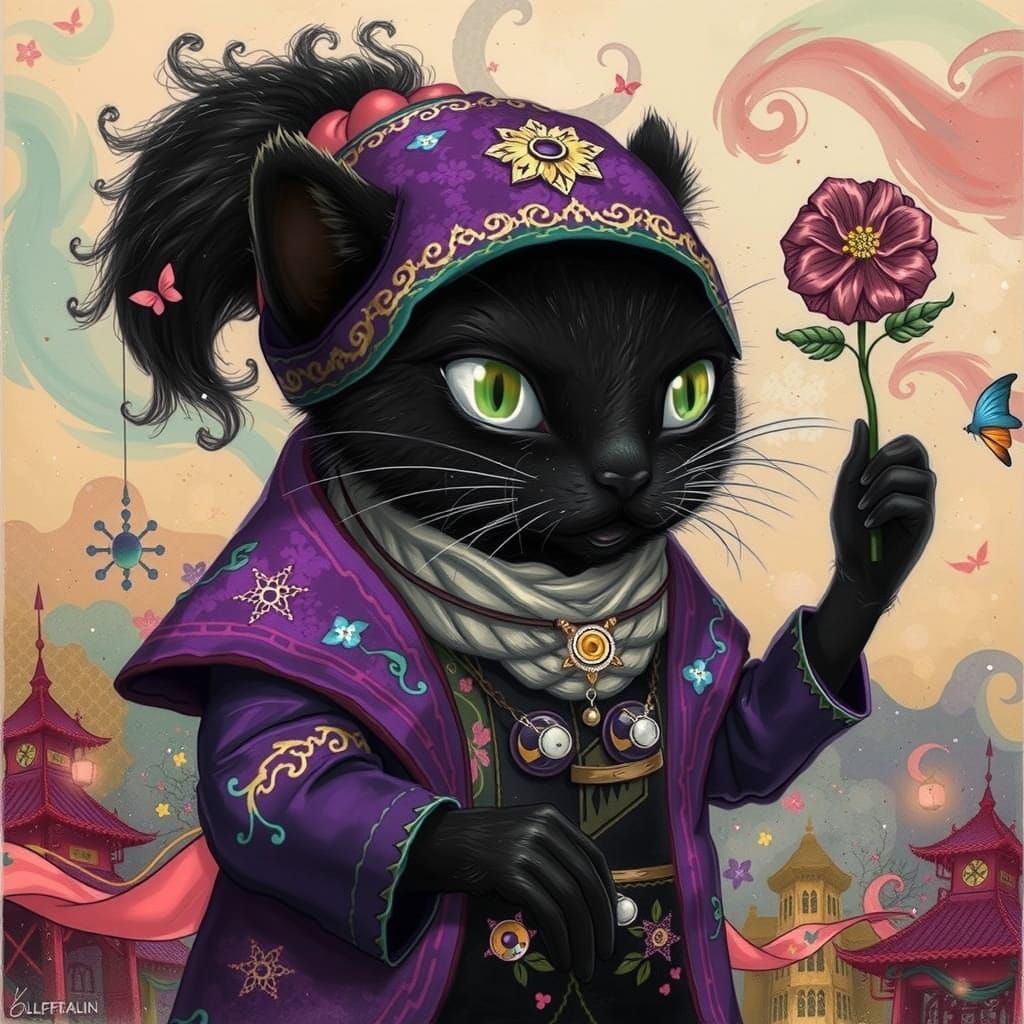 Snaggle-Toothed Cat in Purple Coat, Manga Art