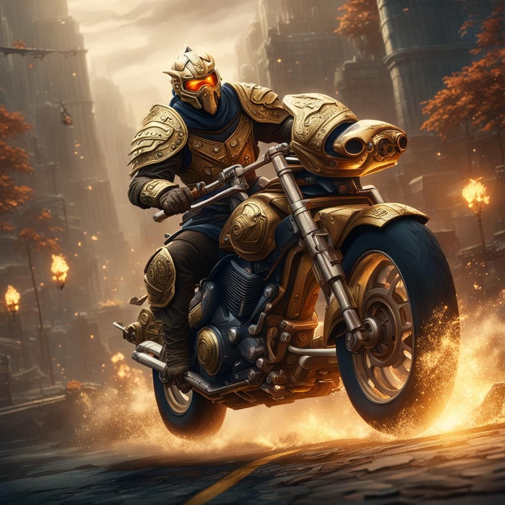 Dragonborn Soldier on Motorcycle: Fantasy Concept Art