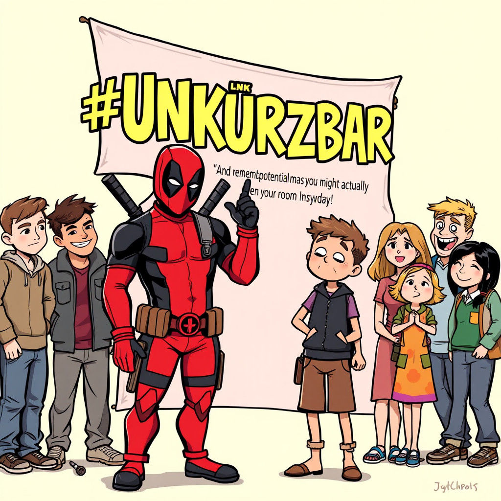Deadpool and Sidekick Create Funny Banner