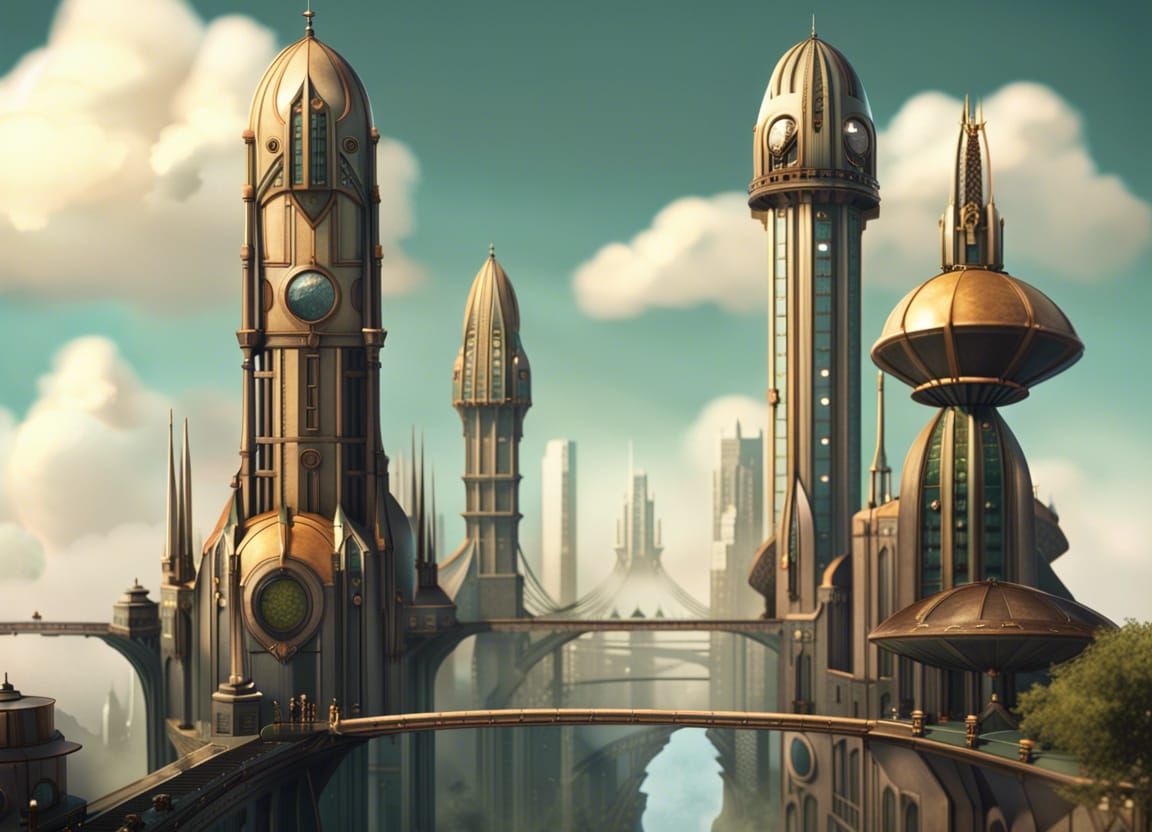 Art Deco Towers and Steampunk Cityscape